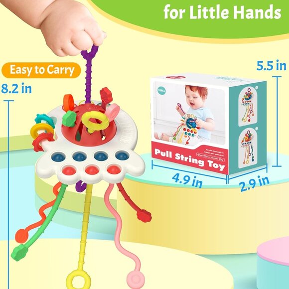 NEW Baby Teething Toys for 6-12 Months, Sensory Montessori Silicone Pull String - Picture 6 of 6